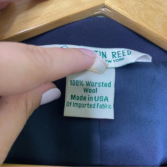 Austin Reed Vintage Navy Blue White Piping 100% Worsted Wool Blazer Women's 6 - Picture 8 of 11